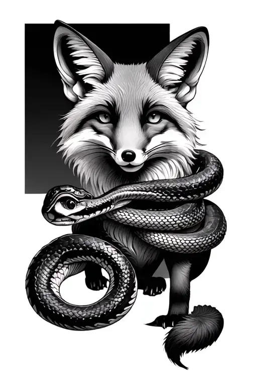 Full Body Fox Playing With Snakes