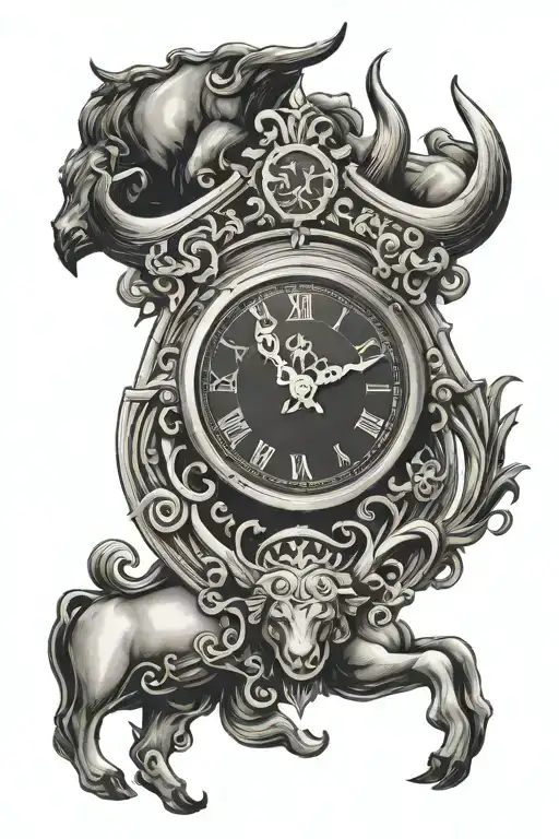 Clock In Roman Numerals With Taurus Zodiac Sign