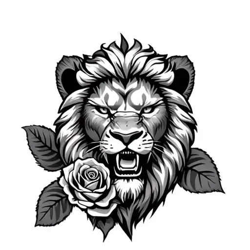 Angry Lion And Rose