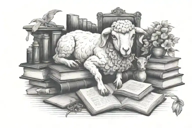 Dark Academia With Lamb Laying Peacefully Featuring Books