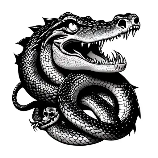 Crocodile And Snake With Some Skulls
