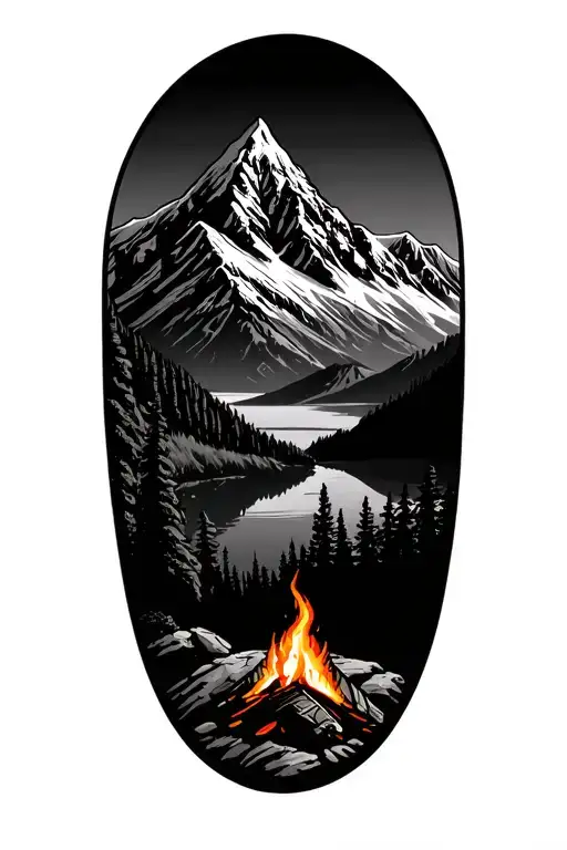 Mountain With Camp Fire