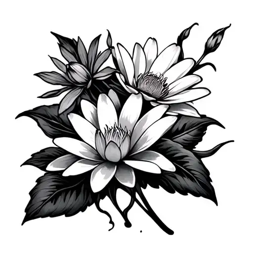 Lakspur Flower And Water Lilly With Daisy And Sweet Pea Flower