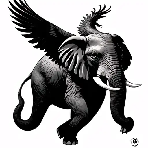 Elephant With Pheonix Flying