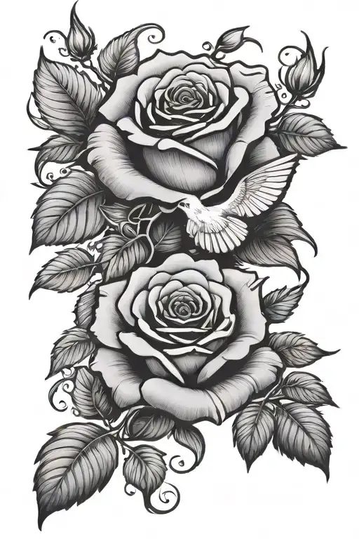 2 Grey Rose With A Red Rose And A Dove