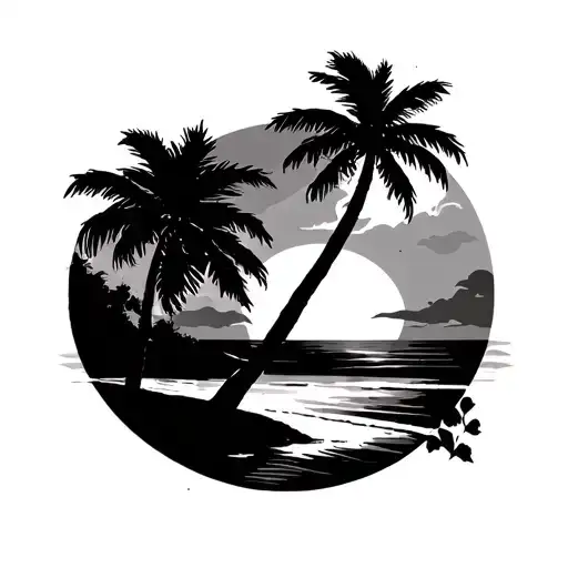 Beach Sunset With Palm And Zhezlong