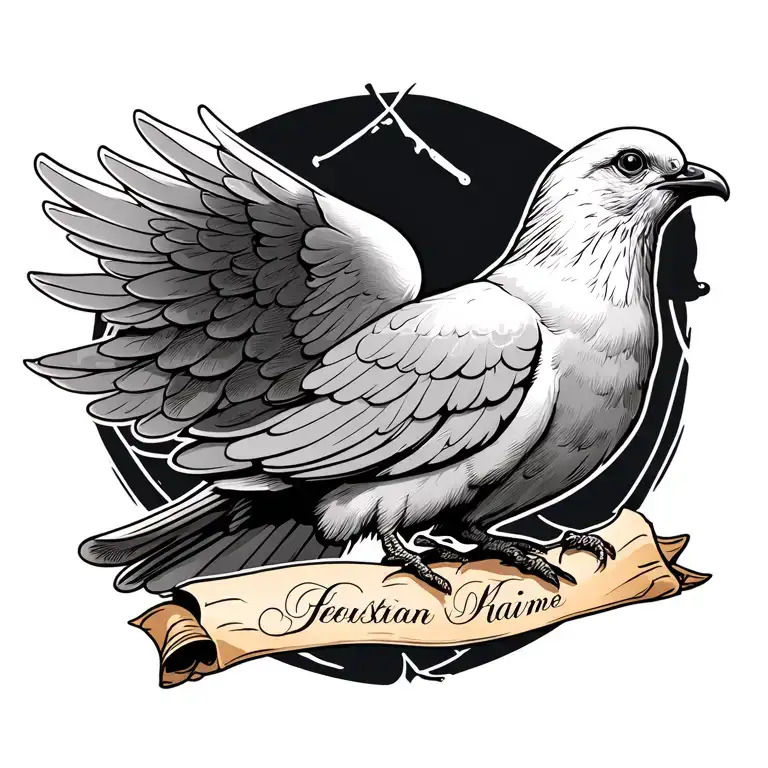 Dove Holding Parchment With Two First Names