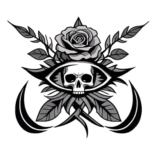 Eye Of Horus With Skull And Rose Behind It Surrounded By Tribal Viking Patern