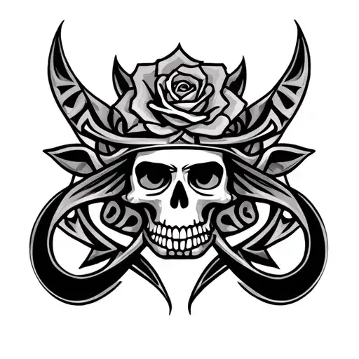 Eye Of Horus With Skull And Rose Behind It Surrounded By Tribal Viking Patern