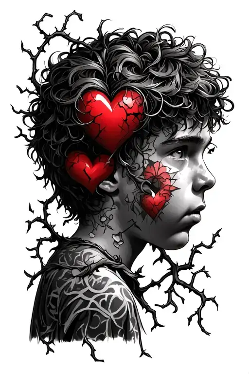 Heartbreak Kid With Broken Hearts And Vines Going Through The Words