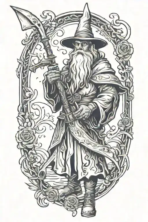 Wizard Holding A Staff And An M4 Assault Rifle