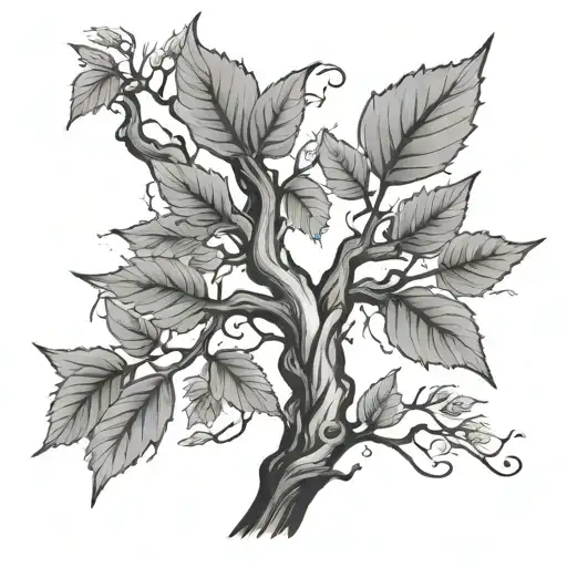 Falling Leaves And A Twisted Tree Branch