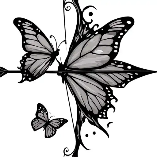 Bow And Arrow With 2 Butterflies On Top And Bottom