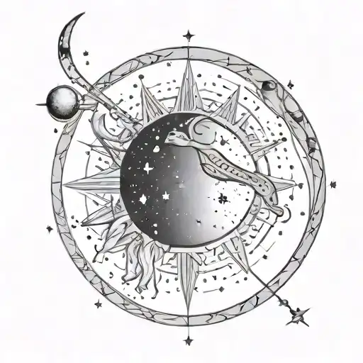 Sagittarius Constellation Tattoo With Sun And Moon