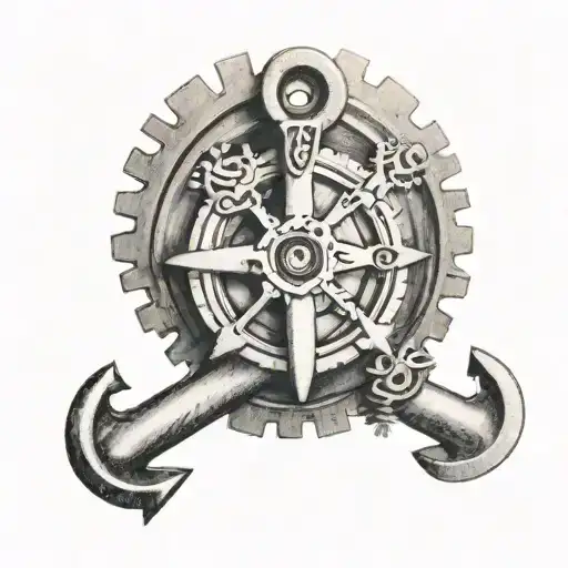 Anchor And Gears Intertwined