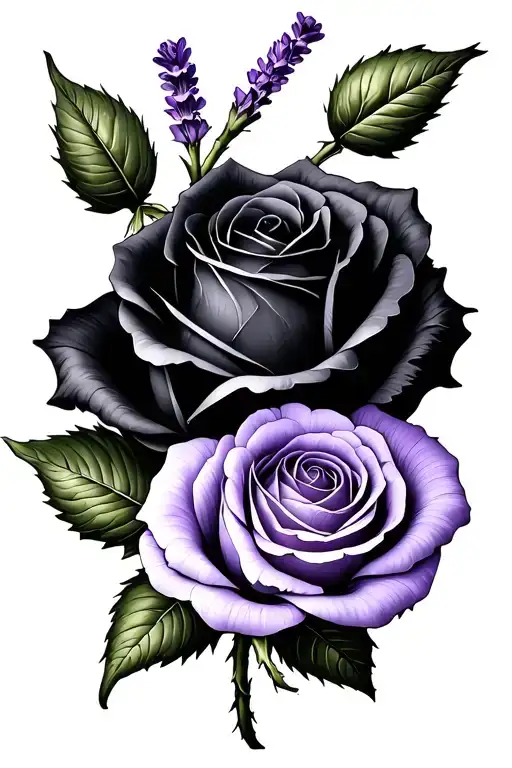 Black Rose With A Lavender Flower Intertwined