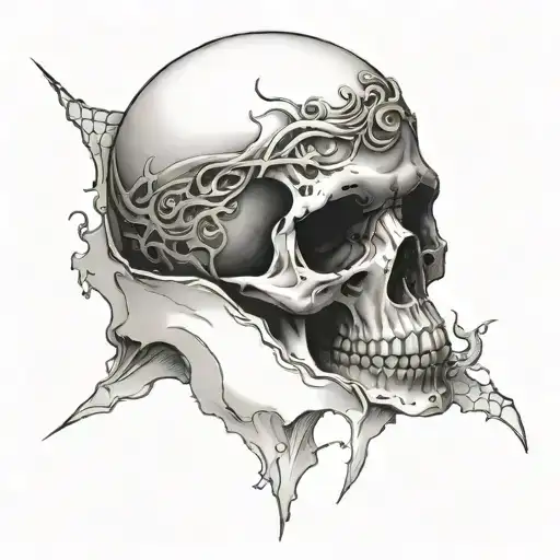 Skull With Dark Thoughts On The Inside Of The Skull