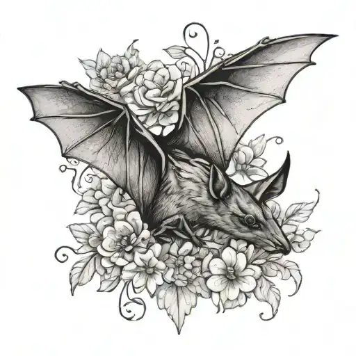 Brown Fruit Bat Surrounded By Flowers Intertwined