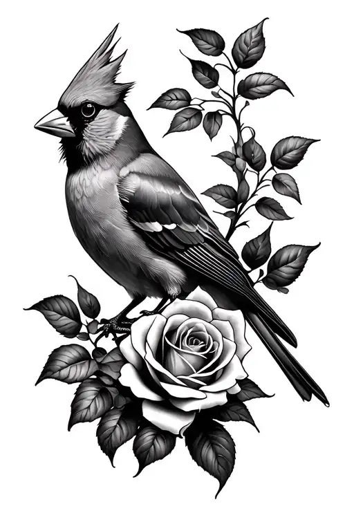 Cardinal Bird And Rose
