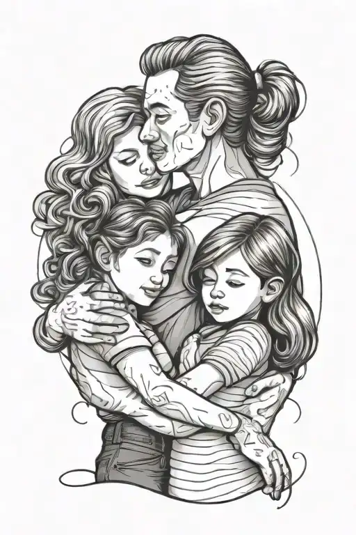 Fine Line Tattoo Of Mom And Dad Hugging Daughter