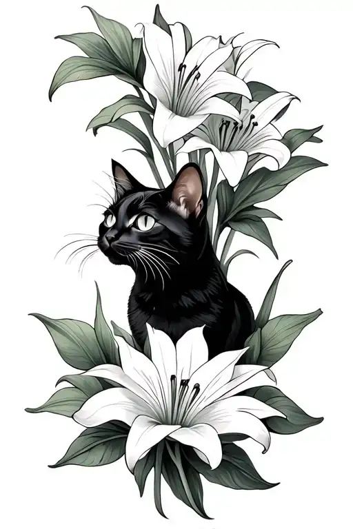 Cat And Lily Flower