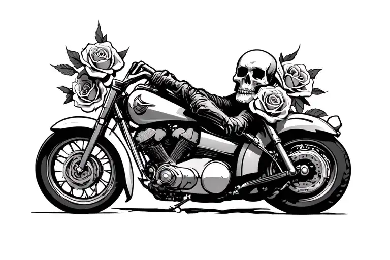 Skulls With Roses On Gender Shadow Person Riding A Motorcycle