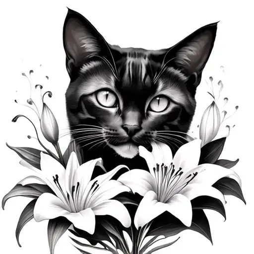 Cats And Lily Flowers