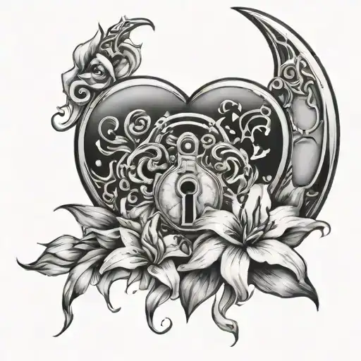 Moon Draped With Lilies And Heart Shaped Lock