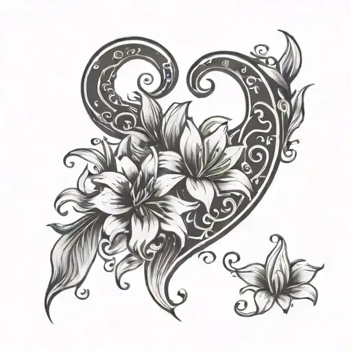 Simple Crescent Moon Draped With Small Lilies And Heart