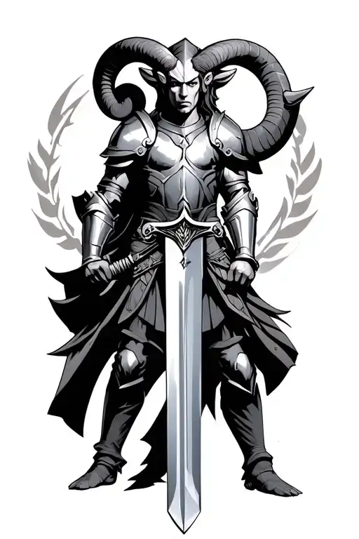 Aries Wearing Armor Holding A Sword