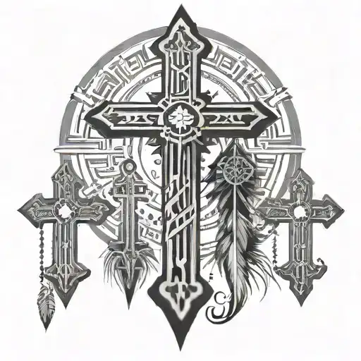 3 Crosses In Native American Style