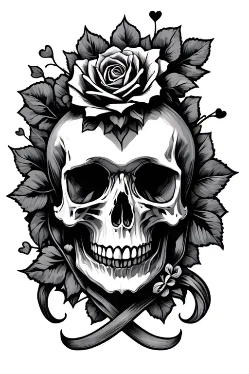 Skull And Hearts Intertwined