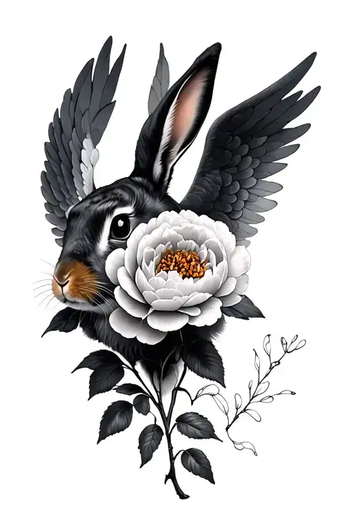 Peonies Rabbit Angel