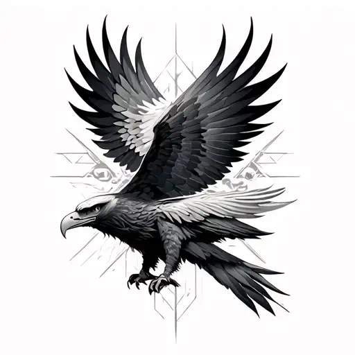 Geometric Back Tattoo With Mean Looking Eagle Tattoo For Men