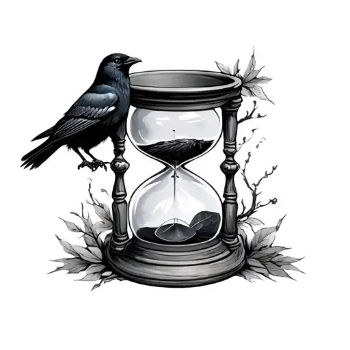Hour Glass And Crow Perched