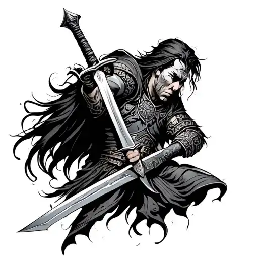 Warrior Wielding A Sword Wrapped