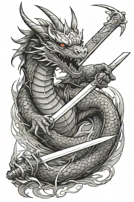 Dragon Wrapped Around A Katana Sword