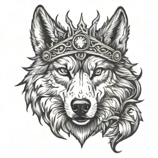 Wolf Head Wearing A Jesus Thorn Crown