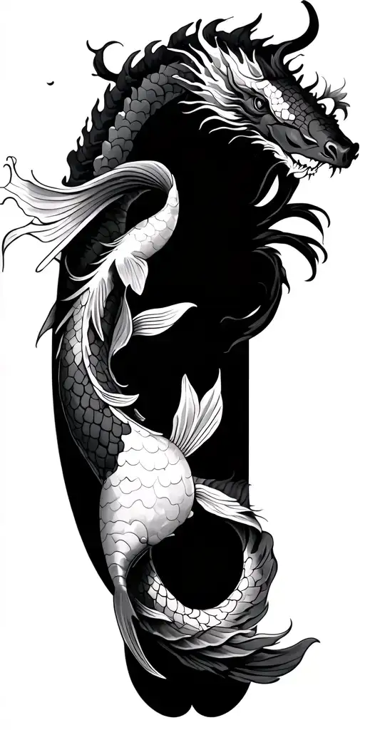 Koi Fish With Waves On The Lower Part Of The Arm And A Dragon Wrapped Around The Top Of The Arm