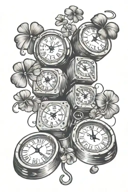 Dices With 4 Leaf Clover And Clock