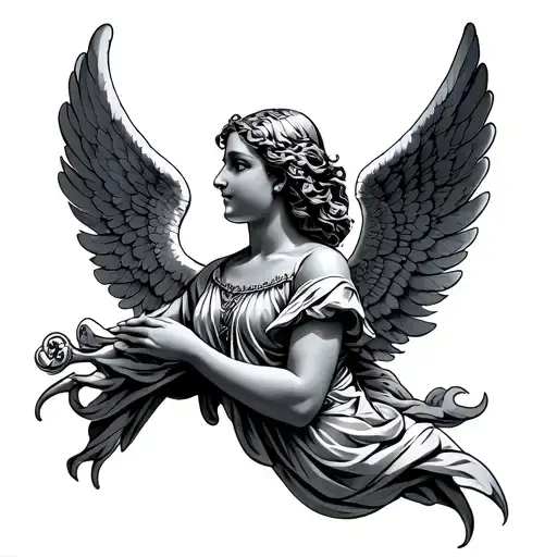 Guardina Angel With Wings Spread On Shoulder