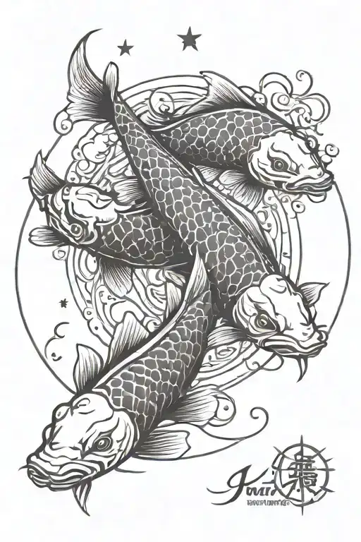 3 Koi Fish In A Circle With A Star In The Center