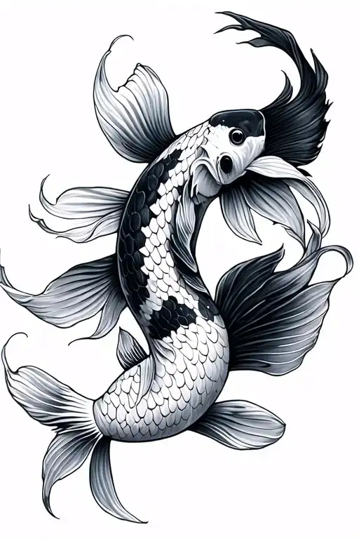 Japanese Sleeve Koi Tattoo Black And White