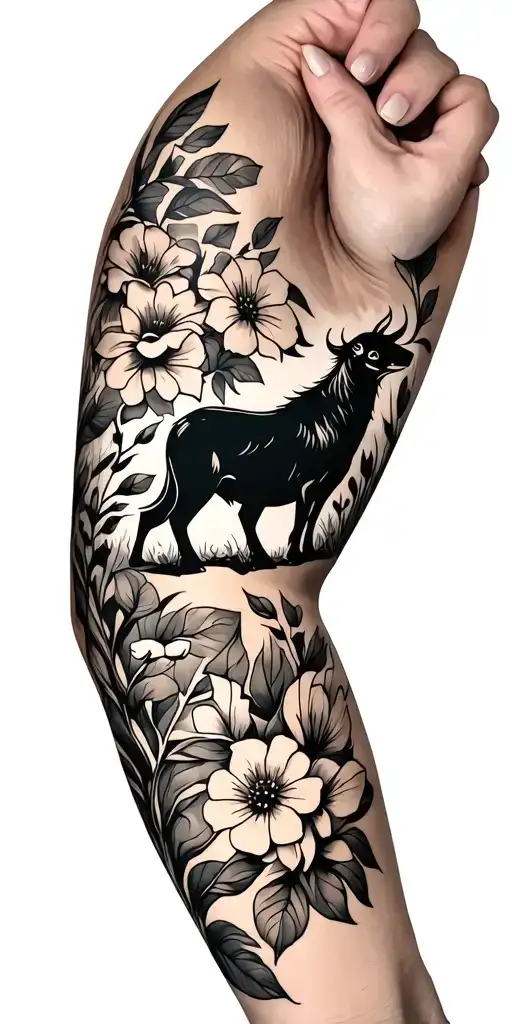 Arm Sleeve Farm Animals With Flowers Intertwined