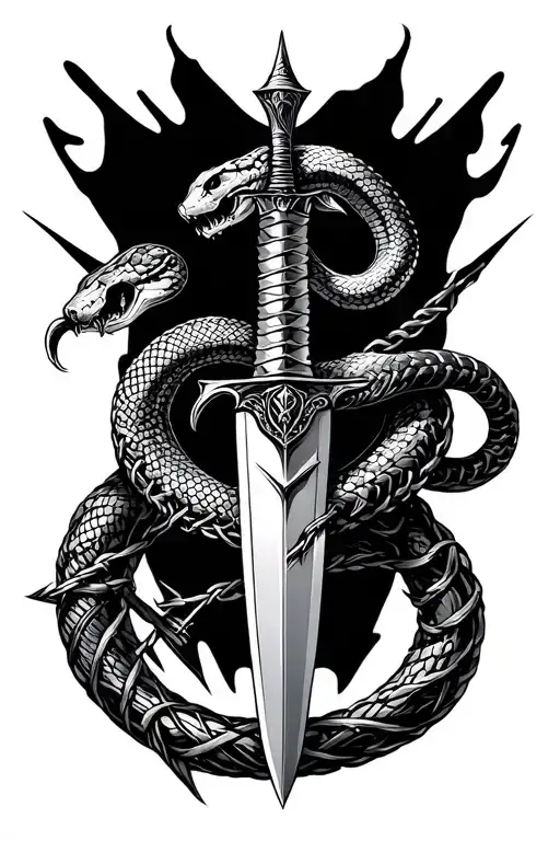 Intricate Dagger With Snake And Barb Wire
