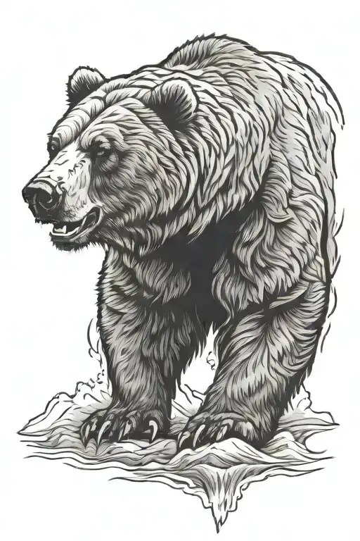 Roaring Grizzly Bear Sitting