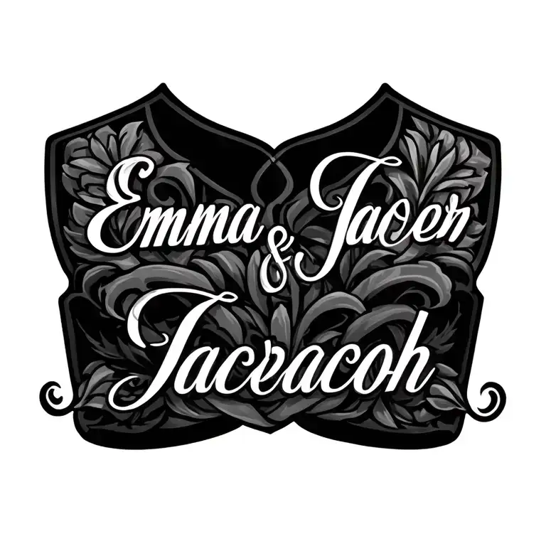 Chest Piece With 2 Names Emma & Jacob In Very Fancy Cursive