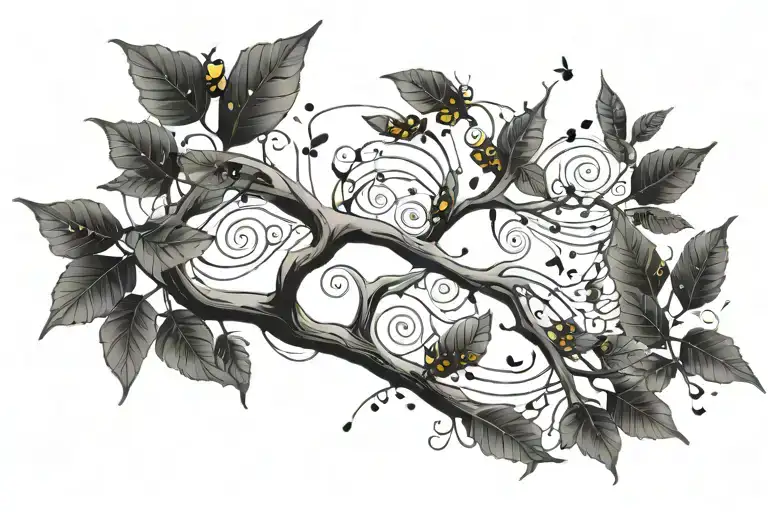 Acacia Tree With Glowing Bugs With Music Notes Floating