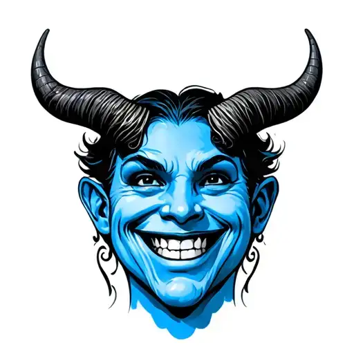 Blue Face Smiling Black Horns