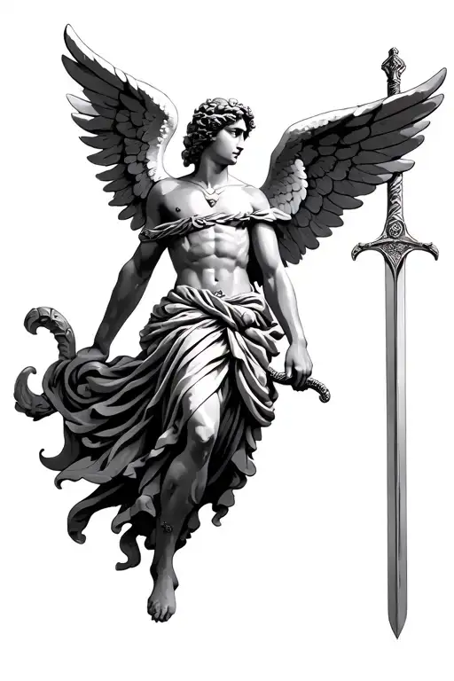 Greek Mytology Styled With Angel Holding Sword
